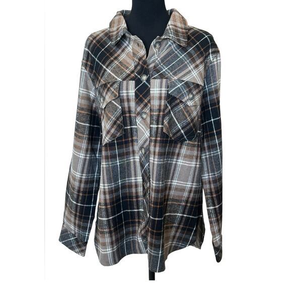 ANTHROPOLOGIE SANCTUARY ~ Town Flannel Long Sleeve Shacket M 100% Cotton ANTHRO - Picture 2 of 8